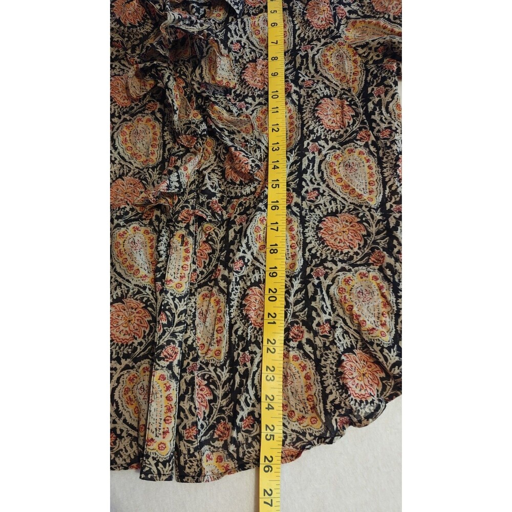 Lauren Ralph Lauren Womens XL Paisley Blouse Multi Color Cotton Ruffle Tie Neck - Picture 6 of 8